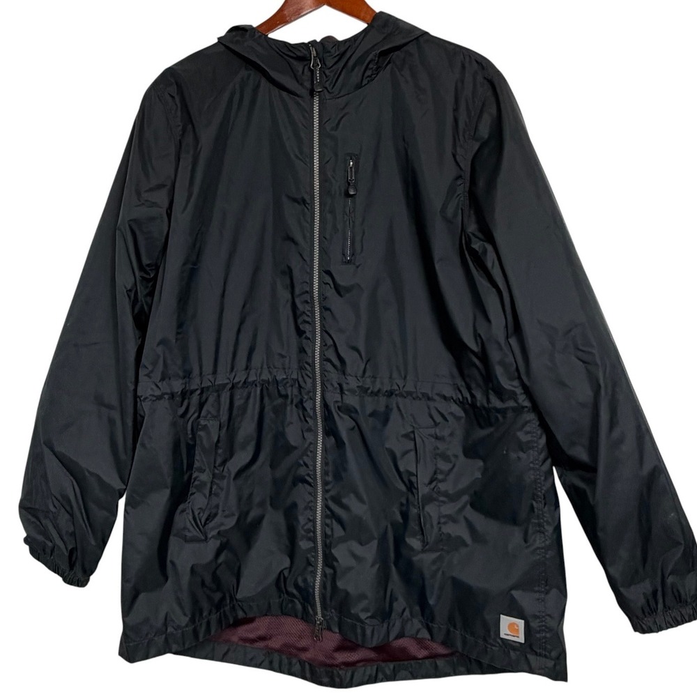 Carhartt Women XL 16/18 Black Hooded Windbreaker Rain Defender Jacket 102388 001